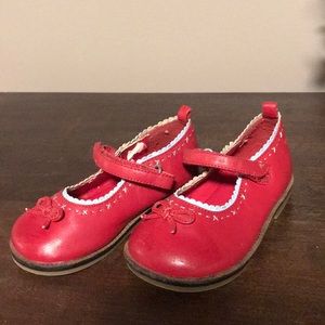 Janie & Jack red Mary Jane with light blue scallop